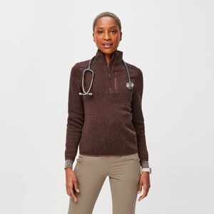 New With Tags Figs Heather Espresso On-Shift Half Zip - Sweater Knit